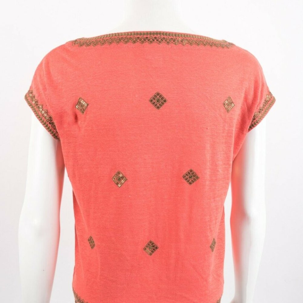 J. Jill Linen Top Shirt XS P Coral Orange Sequin - Picture 4 of 6